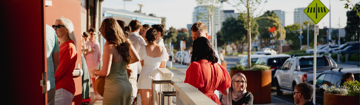 Event attendees outside The Cargo Shed Event attendees outside The Cargo Shed